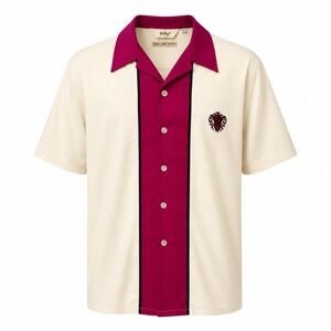 DaVinci California Shirt Mens XXXL Cream Burgundy Rayon Charlie Retro Rockabilly